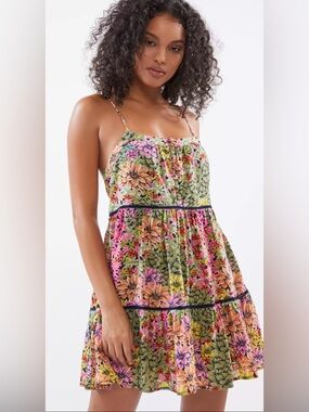 Urban Outfitters Desert Cacti Floral Tiered Dress